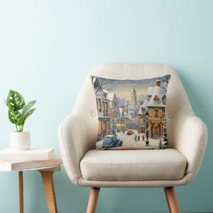 Retro Winter Cityscape Kissen