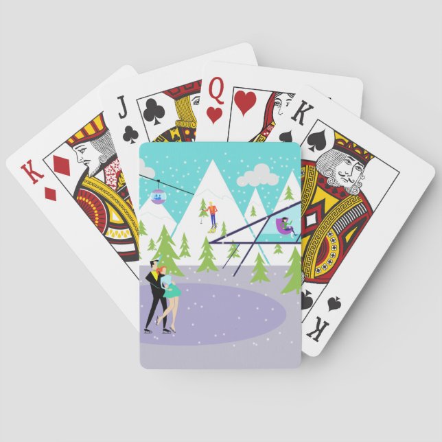Retro Winter-Skiort-Spielkarten Spielkarten (Rückseite)