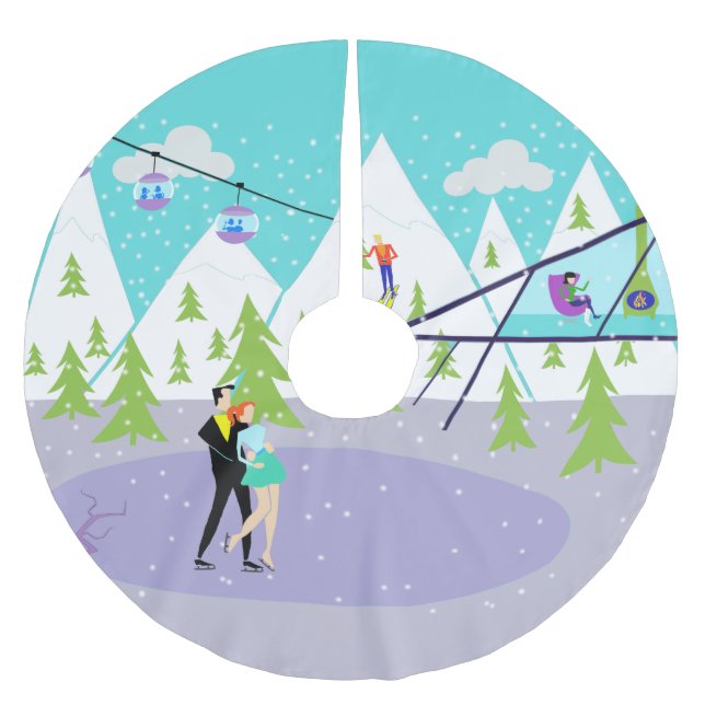 Retro Winter-Skiort-Weihnachtsbaum-Rock Polyester Weihnachtsbaumdecke (Vorderseite)
