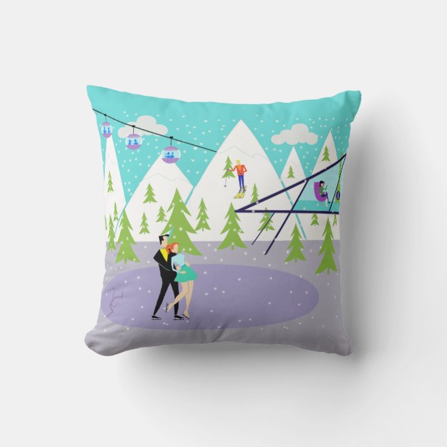 Retro Winter-Skiort-Wurfs-Kissen Kissen (Vorderseite)