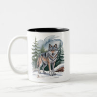 Retro-Winter-Wolf-Aquarell 90er-Wildnis Natur