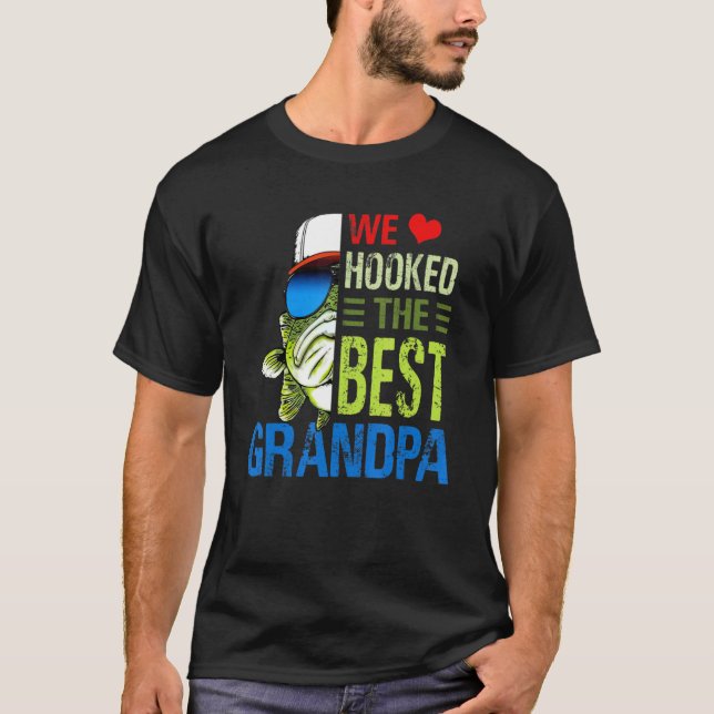 Retro Wir Liebe Hookote der beste Großvater Fische T-Shirt (Vorderseite)