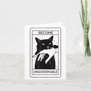 Retro wird unregierbar schwarze Katze beißen Hand Karte