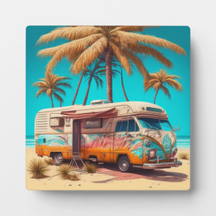 Retro-Wohnmobil und Palmen Fotoplatte