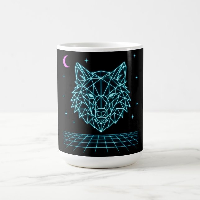 Retro Wolf Synthwave - Neon Night Howler Kaffeetasse (Mittel)