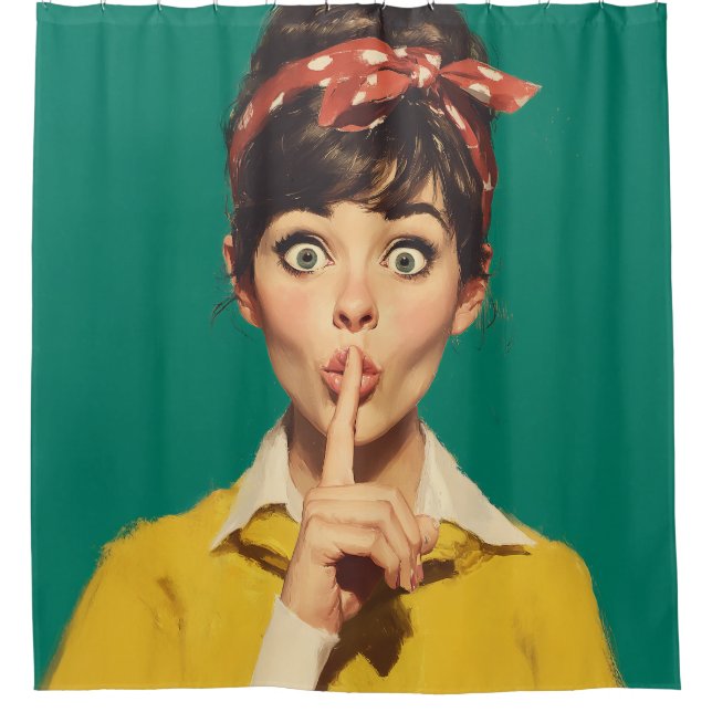 Retro Woman Making a Shush Duschvorhang (Vorderseite)