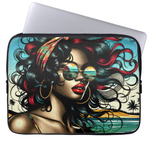 Retro Woman on Beach Comic Style Pop Art Laptopschutzhülle