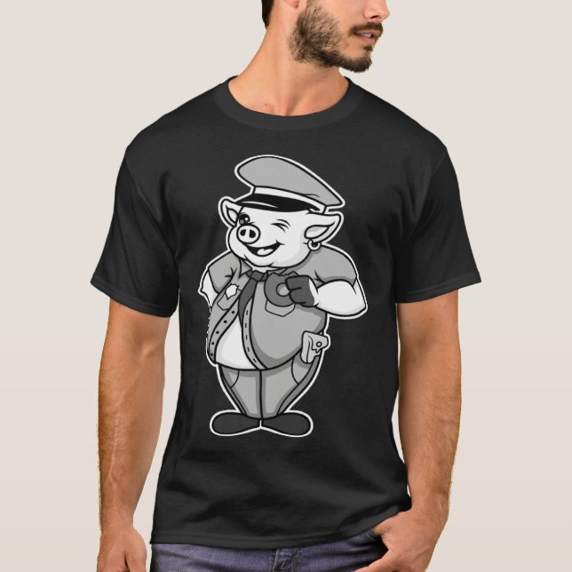 Retro Women Mens Pig Cop Farm Animal  I Love Pigs  T-Shirt (Vorderseite)