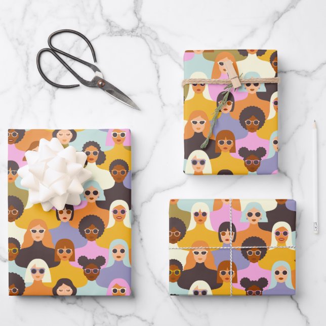 Retro Women of the World Pattern Geschenkpapier Set (Vorderseite)