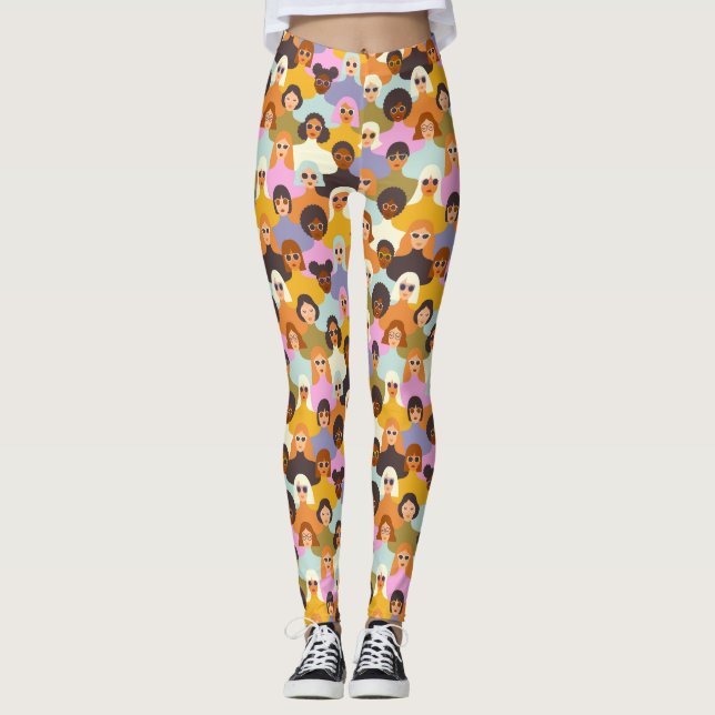 Retro Women of the World Pattern Leggings (Vorderseite)