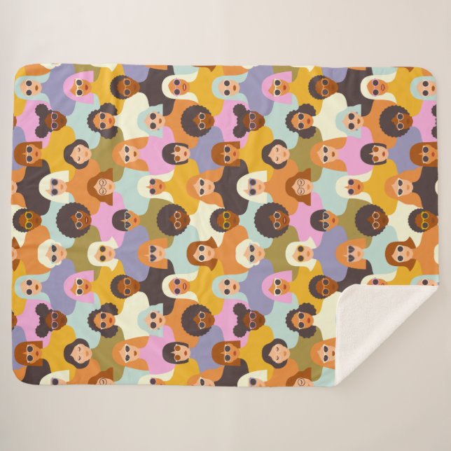 Retro Women of the World Pattern Sherpadecke (Vorderseite (Horizontal))