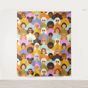 Retro Women of the World Pattern Wandteppich