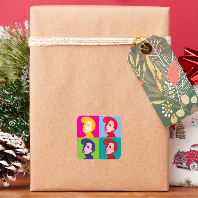 Retro Women Pop Art Quadratischer Aufkleber (Von Creator hochgeladen)