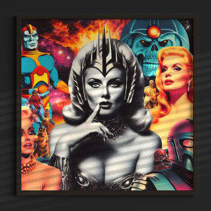Retro Women Sci-fi Collage Poster