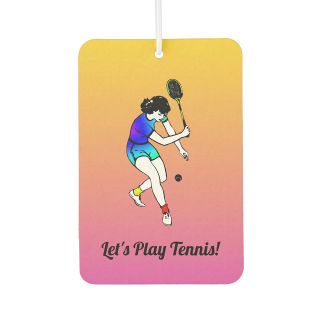 Retro Women's Tennis Player mit rosa Text Autolufterfrischer (Vorderseite)