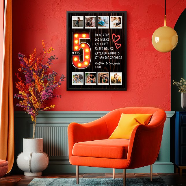 Retro Wood 5th Anniversary Custom Foto Collage Poster (Von Creator hochgeladen)