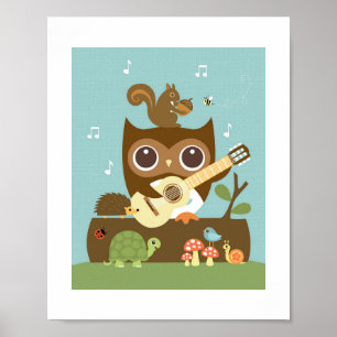 Retro Woodland Animes Poster Print