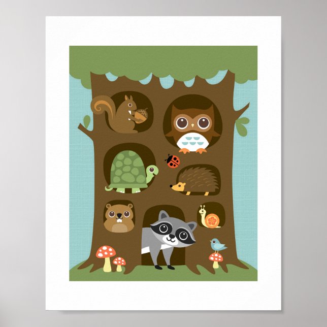 Retro Woodland Animes Poster Print (Vorne)