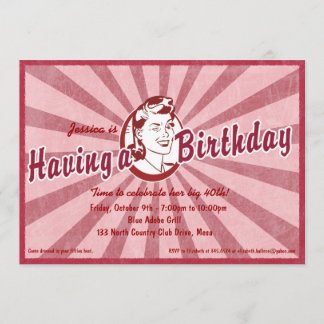 Retro Wow Birhday Einladung - Magenta Red