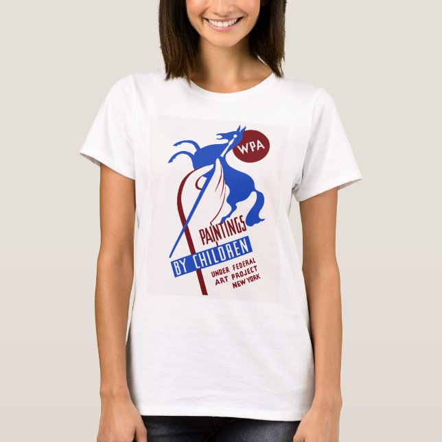 Retro WPA Art Projekt Hand zeichnend Pferd T-Shirt (Vorderseite)