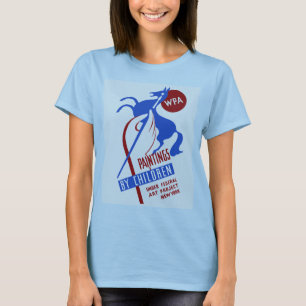 Retro WPA Kunst-Projekthand, die Pferd zeichnet T-Shirt