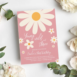 Retro-Wüste Disi 3. Geburtstag Party staubig pink Einladung