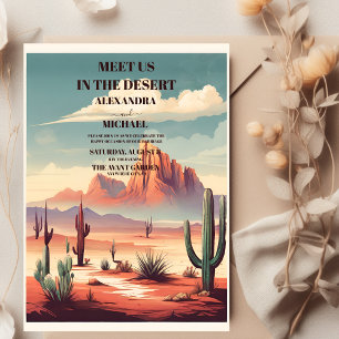 Retro-Wüste und Kakteen-Hochzeit Einladung