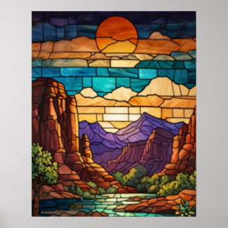 Retro-Wüsten-Szene Sedona Berge Glasmalerei Poster