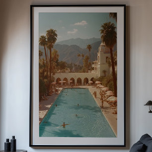Retro-Wüstenoase: Palmsprings-Poolblase Poster