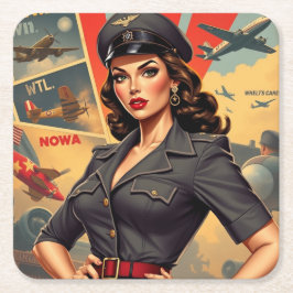 Retro WW2 Button Up Girl Paper Untersetzer