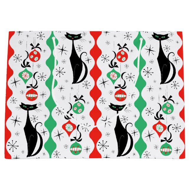 Retro Xmas Cat Strip Multi Große Geschenktüte (Vorderseite)