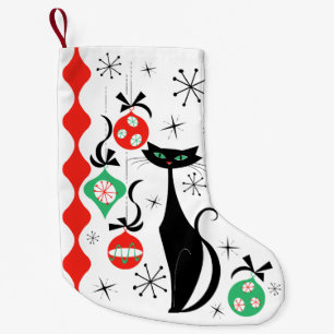 Retro Xmas Cat Stripe mehrseitig auf 2 Seiten Kleiner Weihnachtsstrumpf
