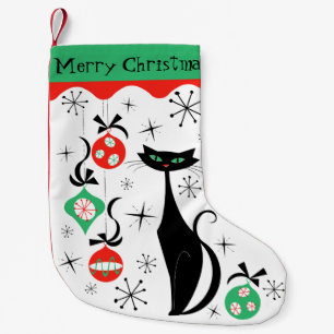 Retro Xmas Katze Frohe Weihnachten 1-seitig Kleiner Weihnachtsstrumpf