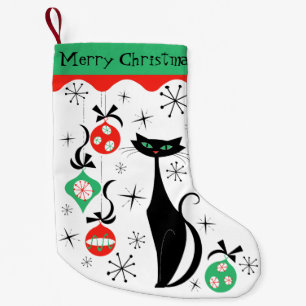 Retro Xmas Katze Frohe Weihnachten 2-seitig Kleiner Weihnachtsstrumpf