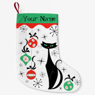 Retro Xmas Katzenname 2-seitig Kleiner Weihnachtsstrumpf