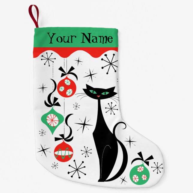 Retro Xmas Katzenname 2-seitig Kleiner Weihnachtsstrumpf (Vorderseite)