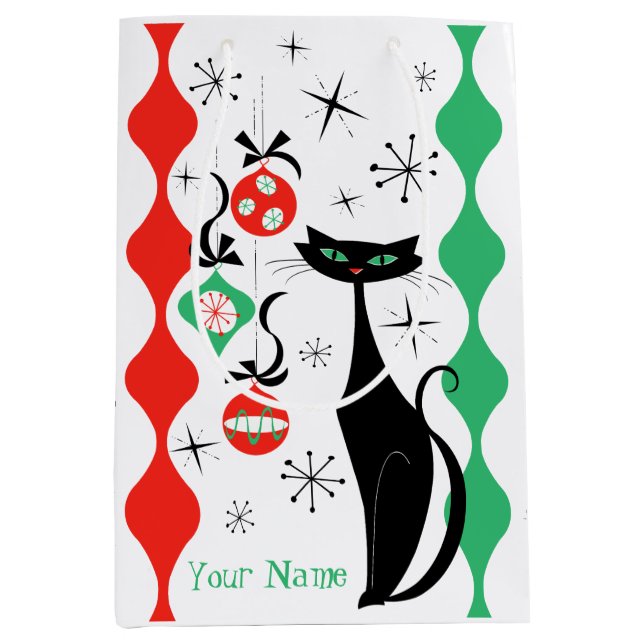 Retro Xmas Katzenstrichname Mittlere Geschenktüte (Vorderseite)