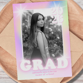 Retro Y2K Cyber Pink Neon Photo Graduation Ankündigung