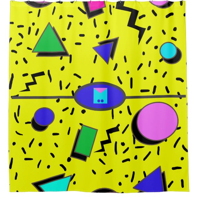 Retro Yellow 80er Memphis Abstrakt Style Nahtlos Duschvorhang (Vorderseite)