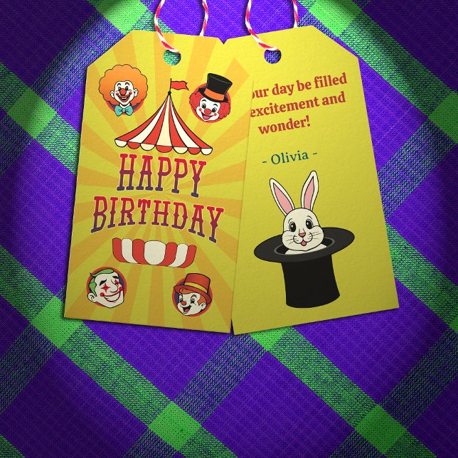 Retro Yellow Big Top Circus Cartoon Geschenkmarke Geschenkanhänger (Von Creator hochgeladen)
