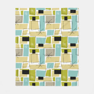 Retro Yellow Blue Abstrakt Squares Mitte Jahrhunde Fleecedecke