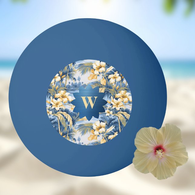 Retro Yellow Blue Floral n Tropical Palms Initial  Tischtennisball (Von Creator hochgeladen)