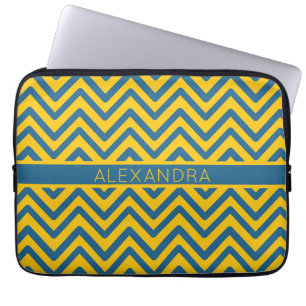 Retro Yellow Blue Zickzack Preppy Zig Zag Geometri Laptopschutzhülle