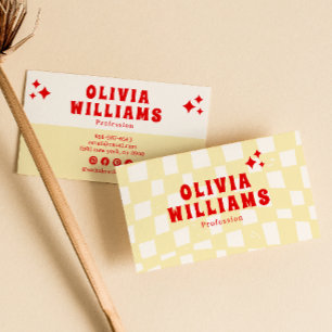 Retro Yellow Bold Groovy Checkered Funky Trendy Visitenkarte