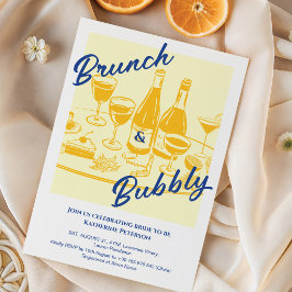 Retro yellow “Brunch & Bubbly” Bridal Shower Einladung
