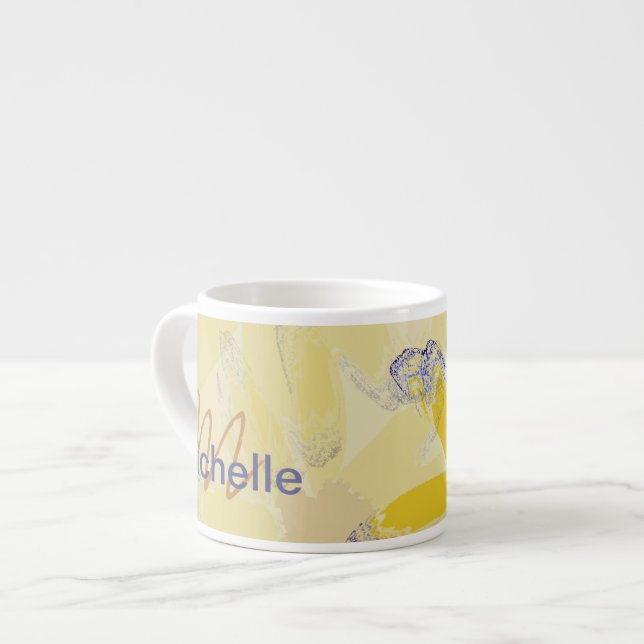 Retro Yellow Daisy Mit Monogramm Espressotasse (Vorderseite Links)