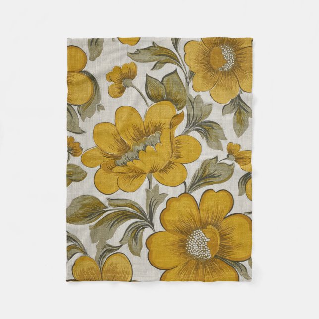 Retro Yellow Flower Garden Aesthetic Fleecedecke (Vorderseite)