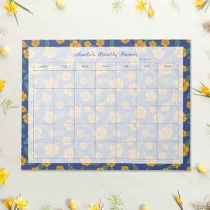 Retro Yellow Flowers Navy Monthly Name Notizblock