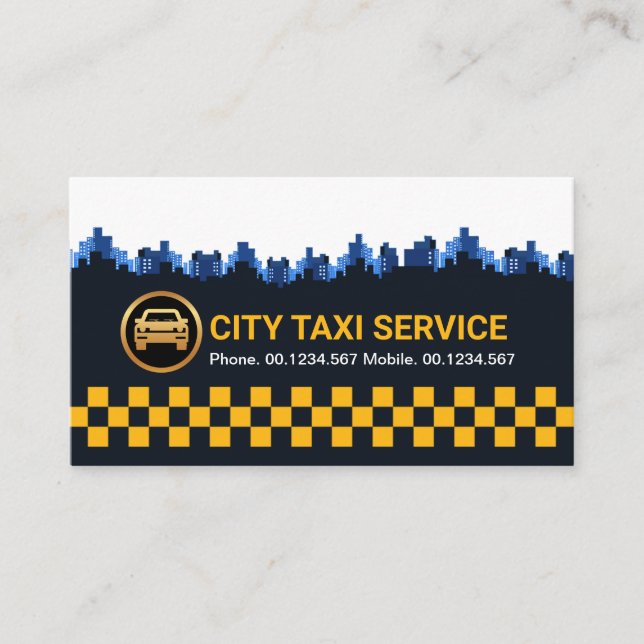 Retro Yellow Karo Box City Silhouette Taxistand Visitenkarte (Vorderseite)