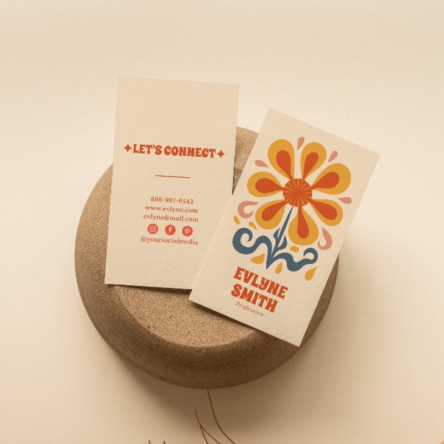 Retro Yellow Orange Groovy Boho Chic Floral Trendy Visitenkarte (Von Creator hochgeladen)